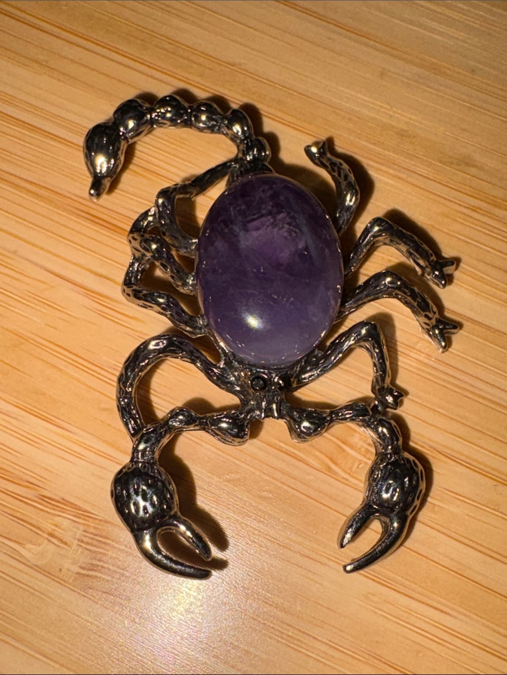 Amethyst Scorpio Scorpion Brooch Silver Metal Zodiac